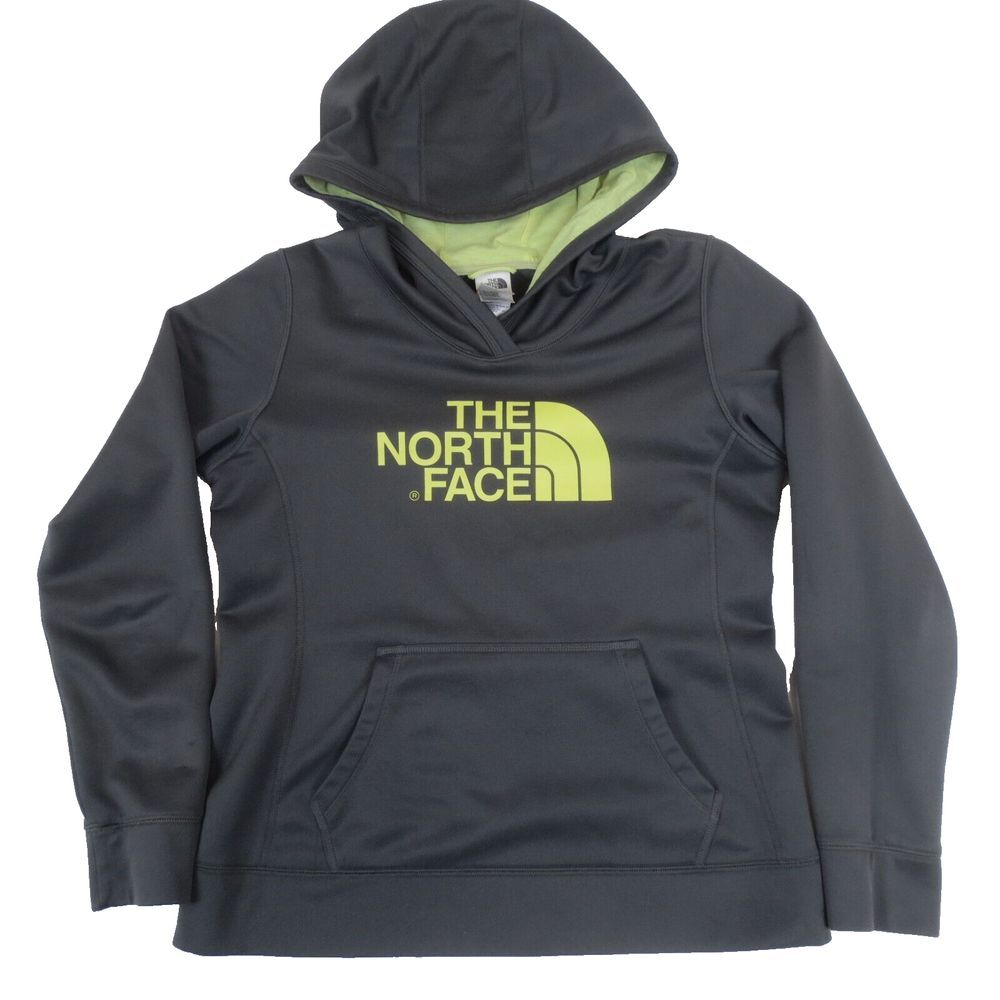 North Face Half Dome Hoodie Womens Large‎ Gray Big Logo Pullover Hiking Outdoors